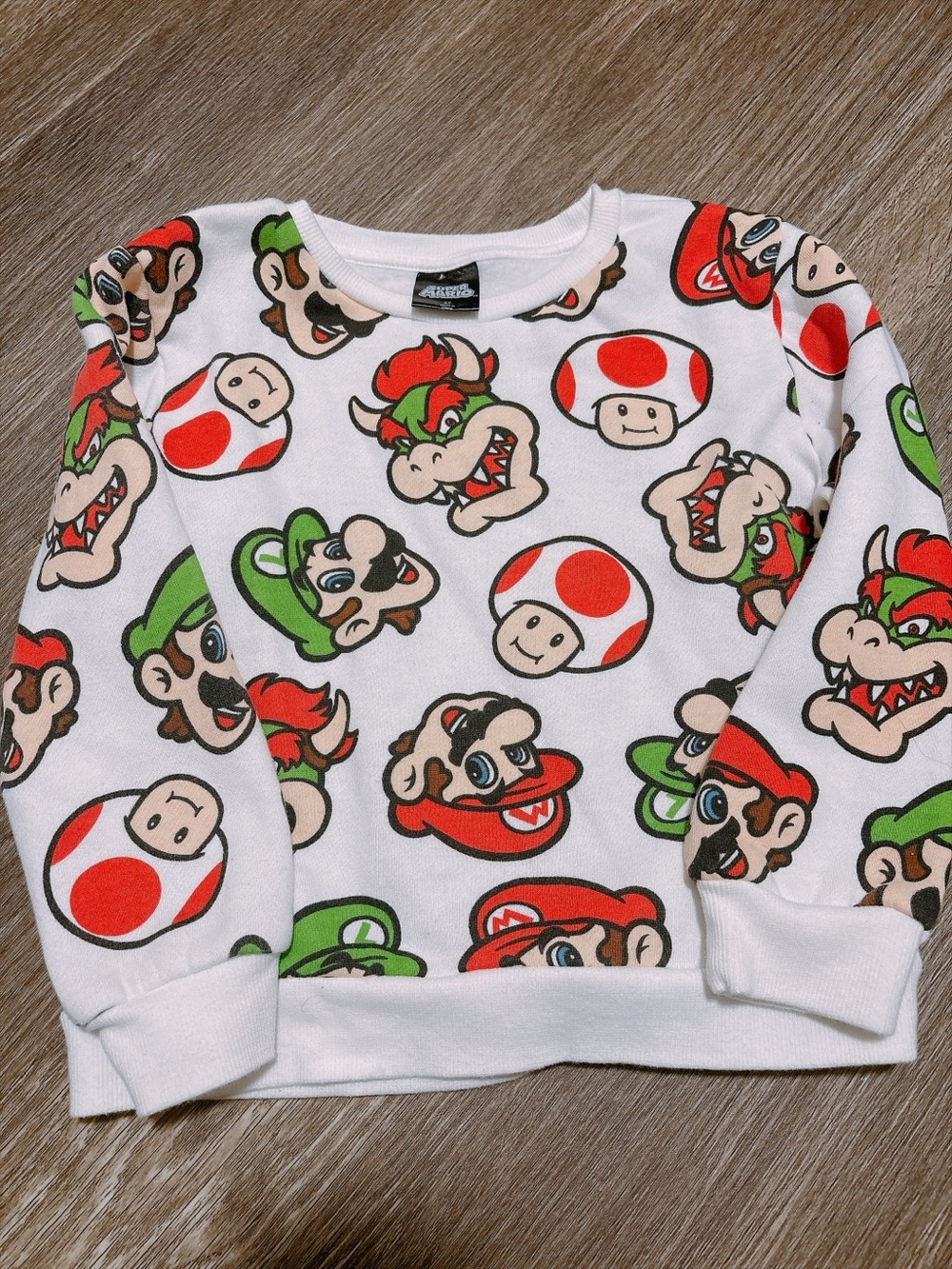 Super Mario White Kids Sweatshirt with Red & Green Character Pattern